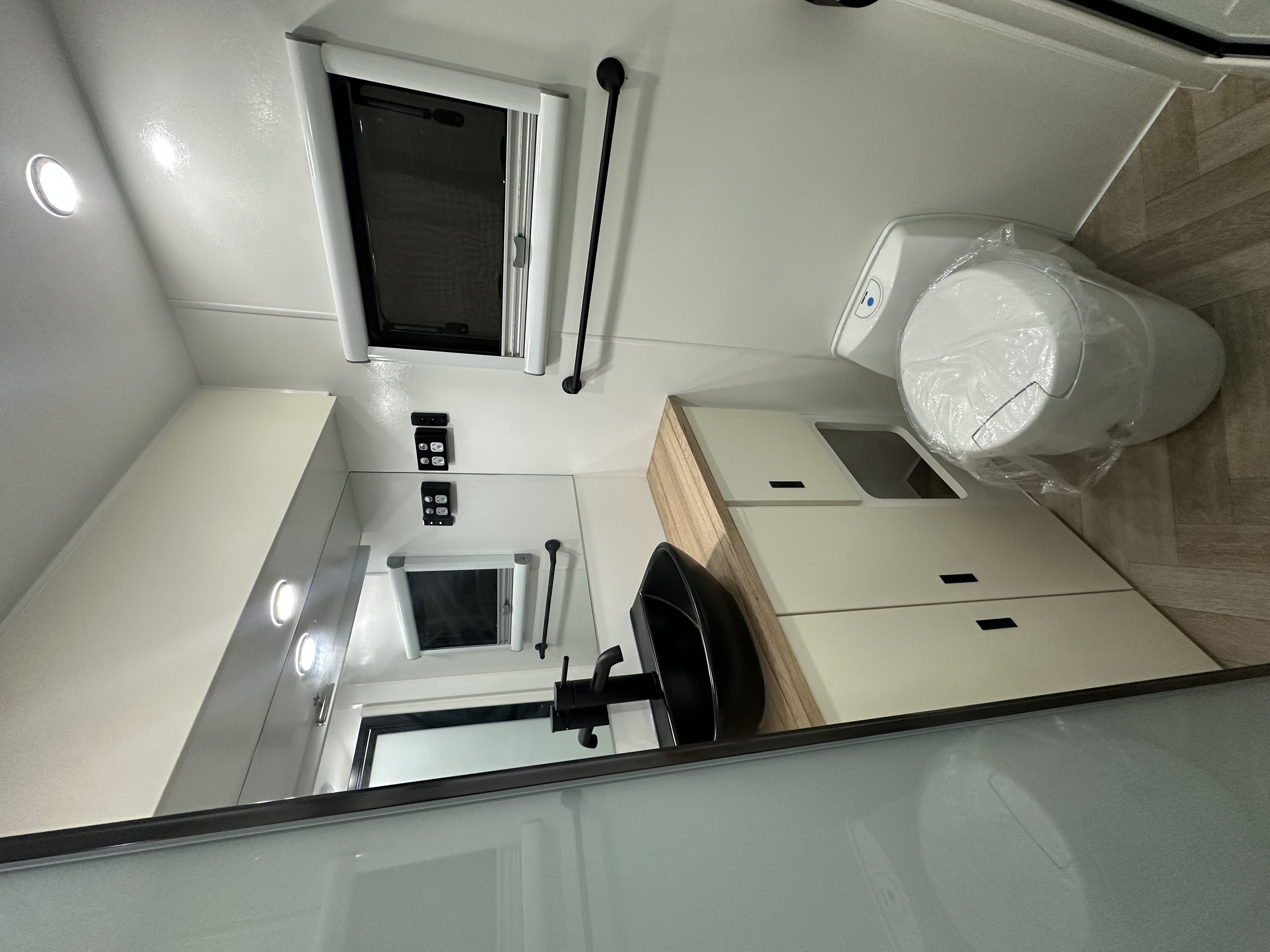 Riverland Family caravan full kitchen with modern appliances and timber accents