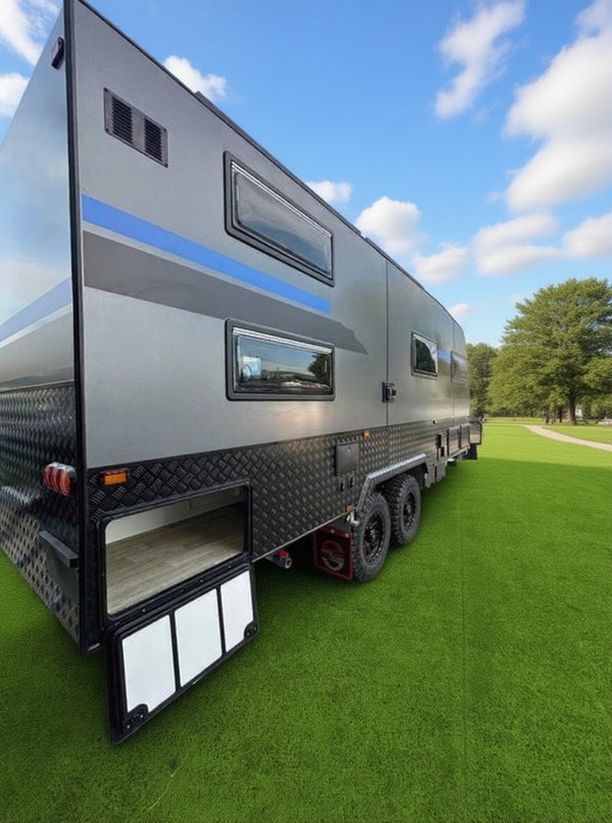 Riverland Caravans off-road construction with reinforced chassis and diamond plate protection for Australian terrain